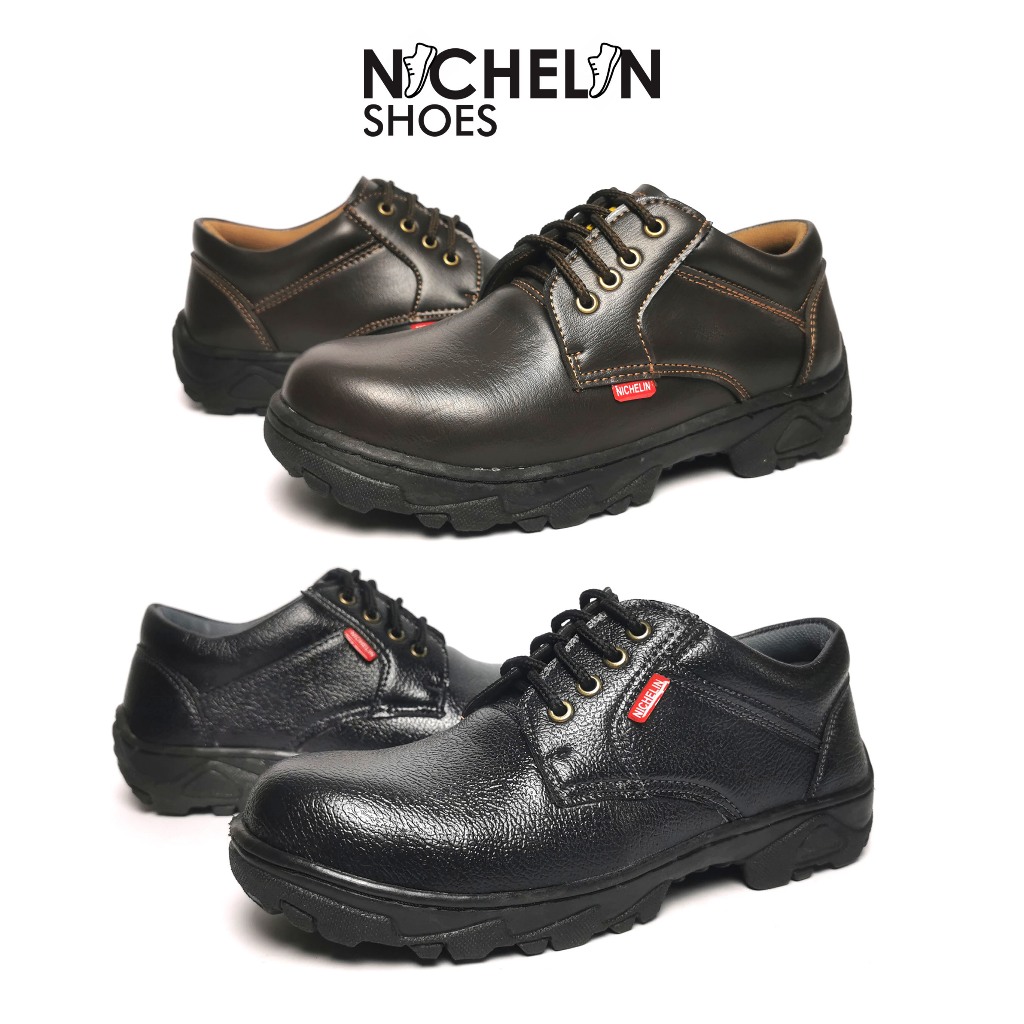 NICHELIN - SEPATU SAFETY TALI UJUNG BESI BAJA SEPATU KERJA LAPANGAN KULIT PU