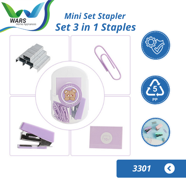 

WARS Mini Set Stapler Set 3 in 1 Staples Cute Stapler Klip Kertas Sekolah Kantor