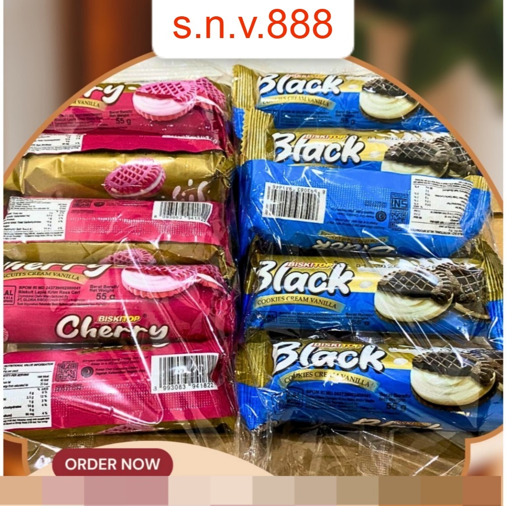 

[ S.N.V ] Biskitop Cookies Black Cherry Coklat bulat per Pack Isi 5 Bungkus Lapisan Lembut buat acara keluarga cemilan santai