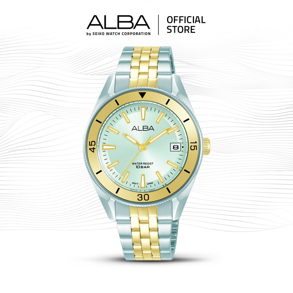 Alba Jam Tangan Wanita AG8Q15 / AG8Q15X1 Quartz Two Tone Silver Gold Dial Stainless Steel Watch