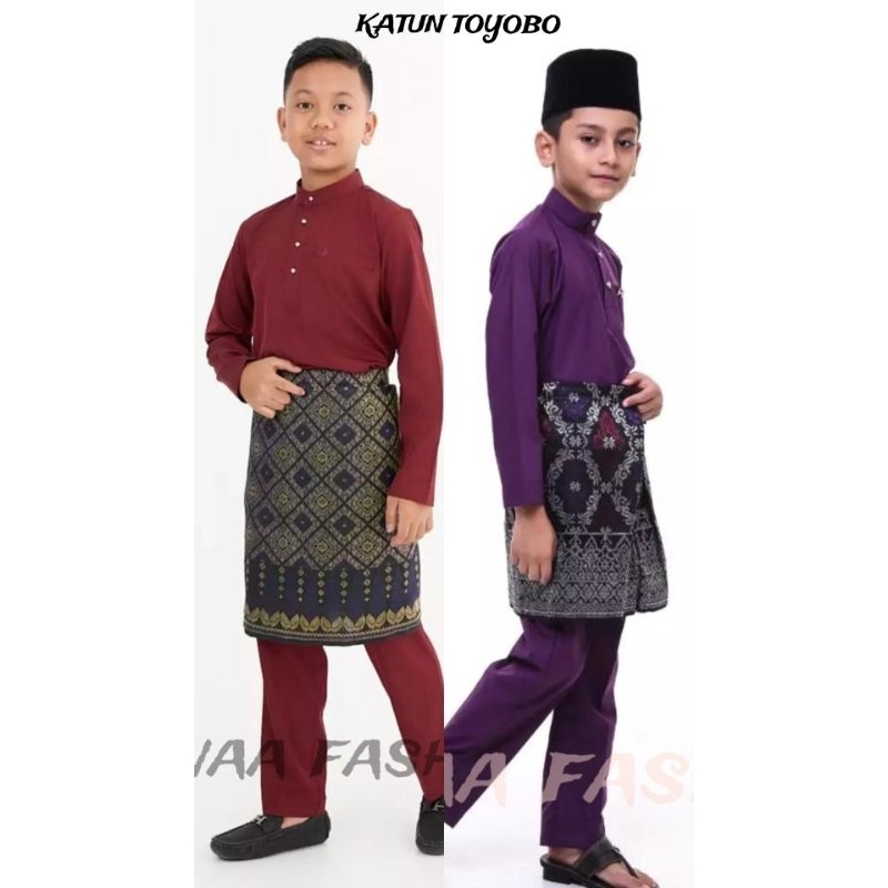Baju Kurung Melayu Teluk Belanga Anak Laki Laki Setelan Bahan Katun Toyobo Pakaian Koko Muslim Pria 