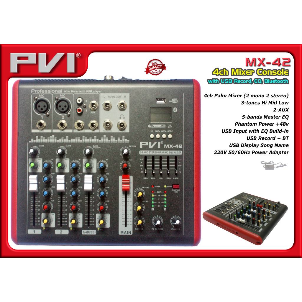 PVI MX-42 Mixer Console dengan USB,  EQ dan Bluetooth