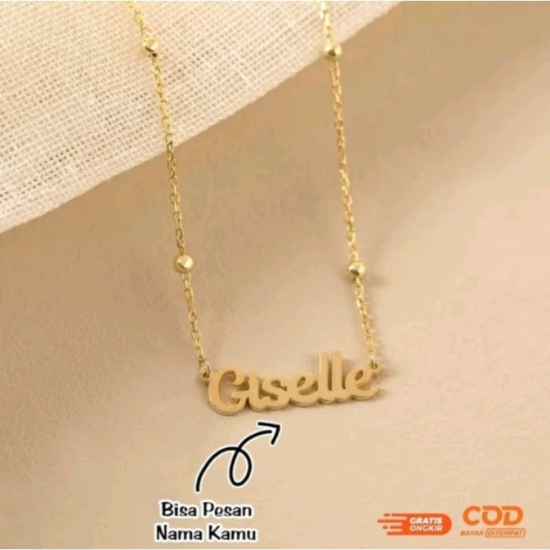 Kalung Titanium Liontin Nama Anak Sendiri / Kalung Nama Anak / Kalung Nama Lapis Emas