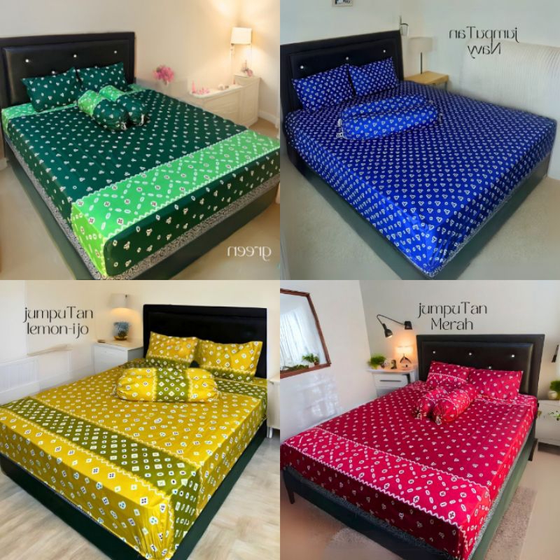 Motif Jumputan - Sprei Estetik Berkaret Set Sprei Bantal Guling Seprai Katun Anti Geser 120x200 160×