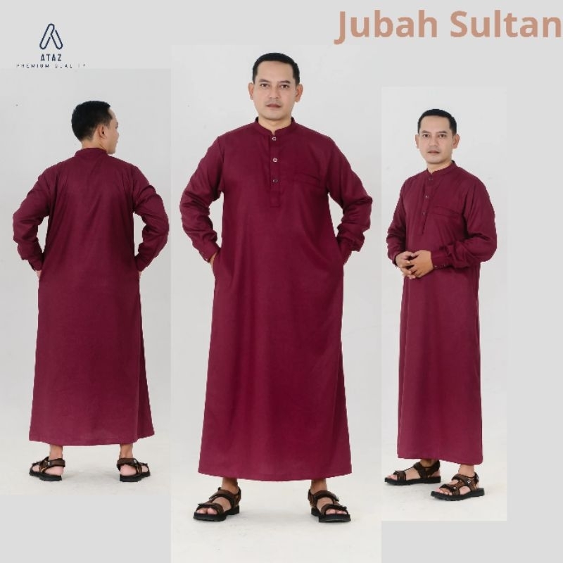 Ataz Jubah Sultan Merah Jubah Pria Dewasa Lengan Panjang Gamis Pria Busana Muslim Pria