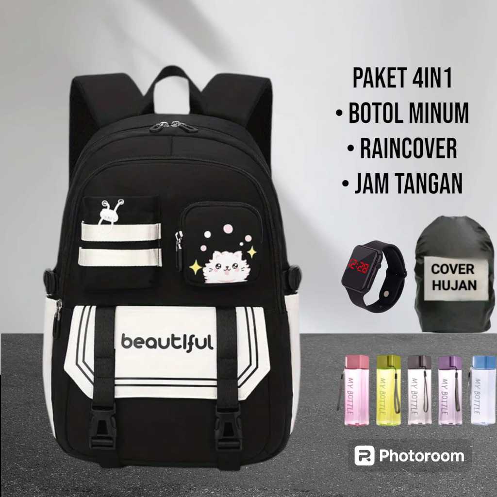 [ Free Botol ]Tas populer sekolah / Tas Polos Wanita Simple / Backpack wanita /Tas ransel sekolah an