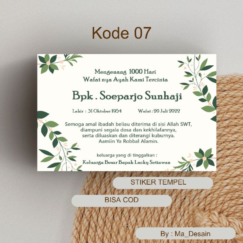 

HJK Isi 100 Pcs Stiiker Tahlilan Kematian/Stiker Tahlil/40hari/Satu Tahunan