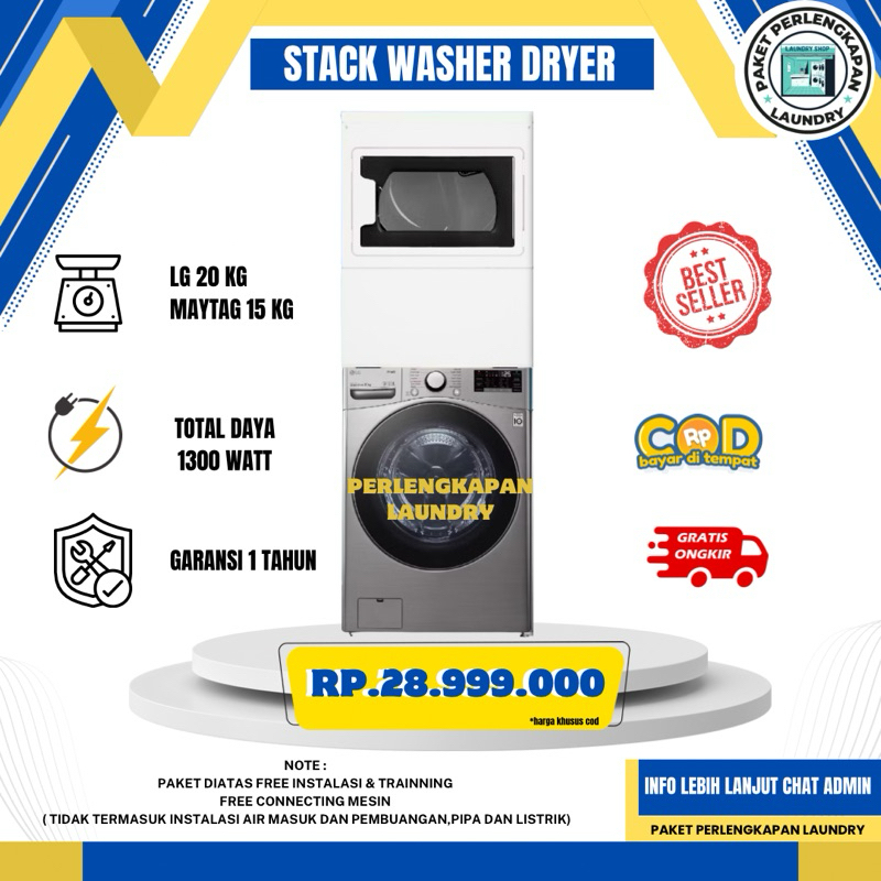 Paket Perlengkapan Laundry Stack Washer Dryer LG 20 Kg MAYTAG 15 kg
