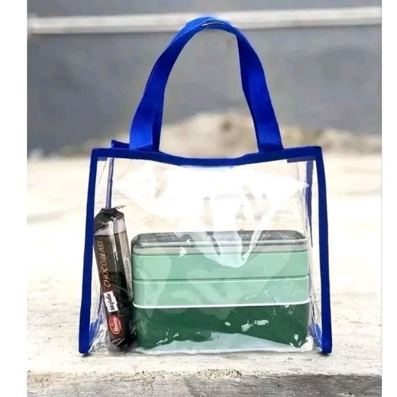 

TAS MIKA TRANSPARAN LEBARAN / TAS HAMPERS HAJATAN TOTEBAG / TOTE BAG SOUVERNIR MIKA PLIPIT WARNA