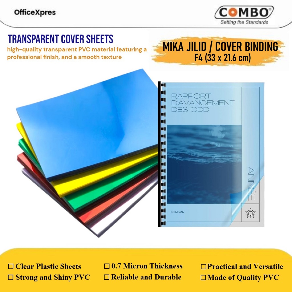 

Mika Film Transparant Binding Cover / Mika Jilid Plastik F4 / Jilid Cover Bening Transparant F4 / Cover jilid Plastik F4
