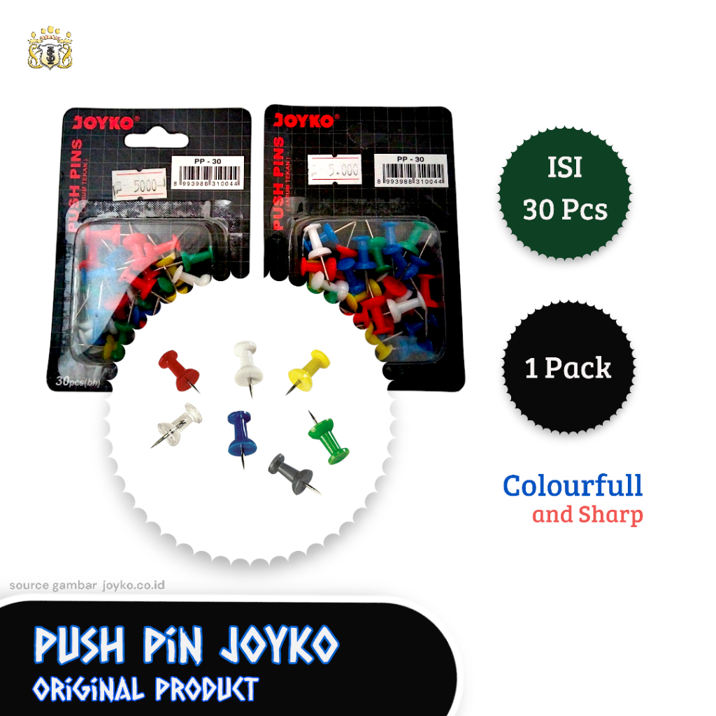 

Push Pin Joyko Solid Serbaguna / ATK Kantor / Peniti catatan Styrofoam / Papan buletin / Kalender / Kerajinan