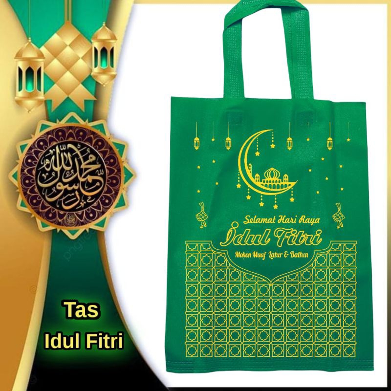 

(12 PCS) Edisi Lebaran Motif Tas HLS 25x35 Lebaran Sablon 1 Sisi Tas Spunbond