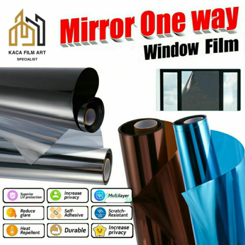 Sticker kaca cermin one way stiker kaca jendela window film satu arah tahan matahari sundblast riben