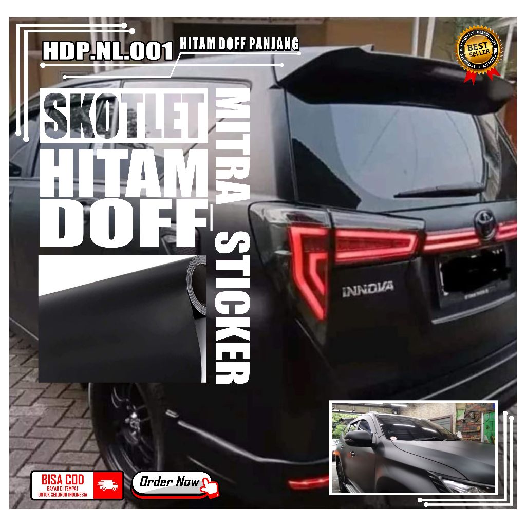 Skotlet stiker mobil HITAM DOFF sticker black matte dop polos kap roof lebar 152cm