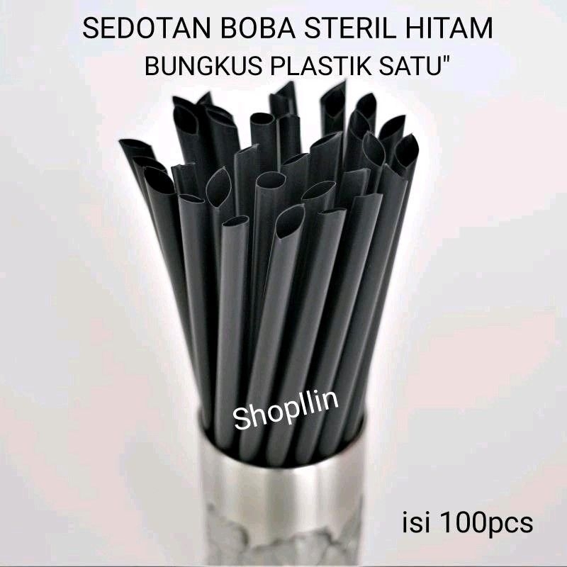 100pcs sedotan boba higienis hitam keras / sedotan plastik premium