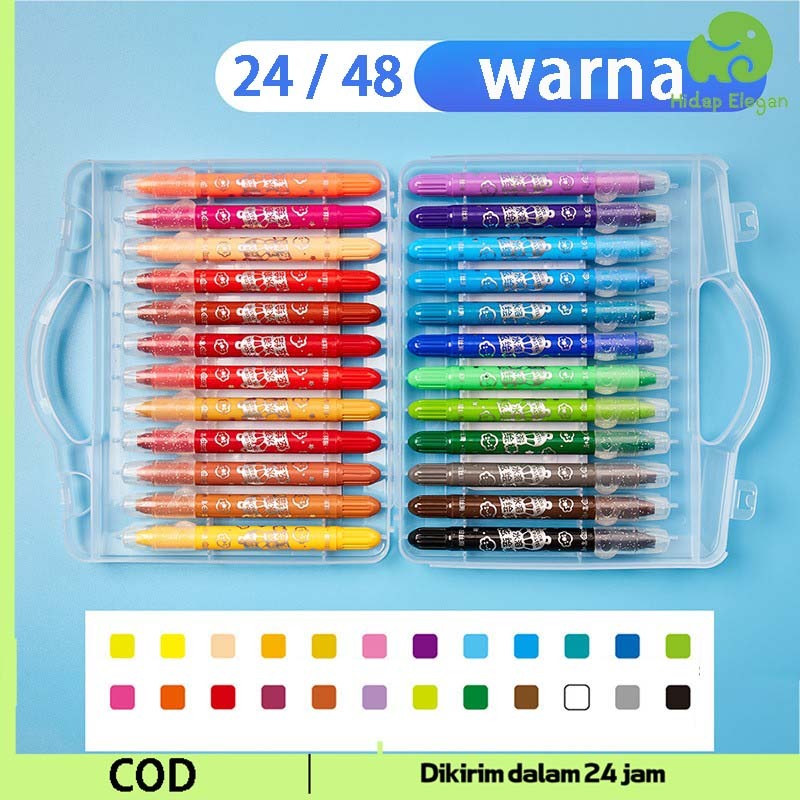 

24/48 Warna Crayon Waterbased Krayon Bagus Crayon Washable Non Toxic Water Soluble Crayon Krayon Pastel Oil Krayon Air Crayon Krayon Lembut