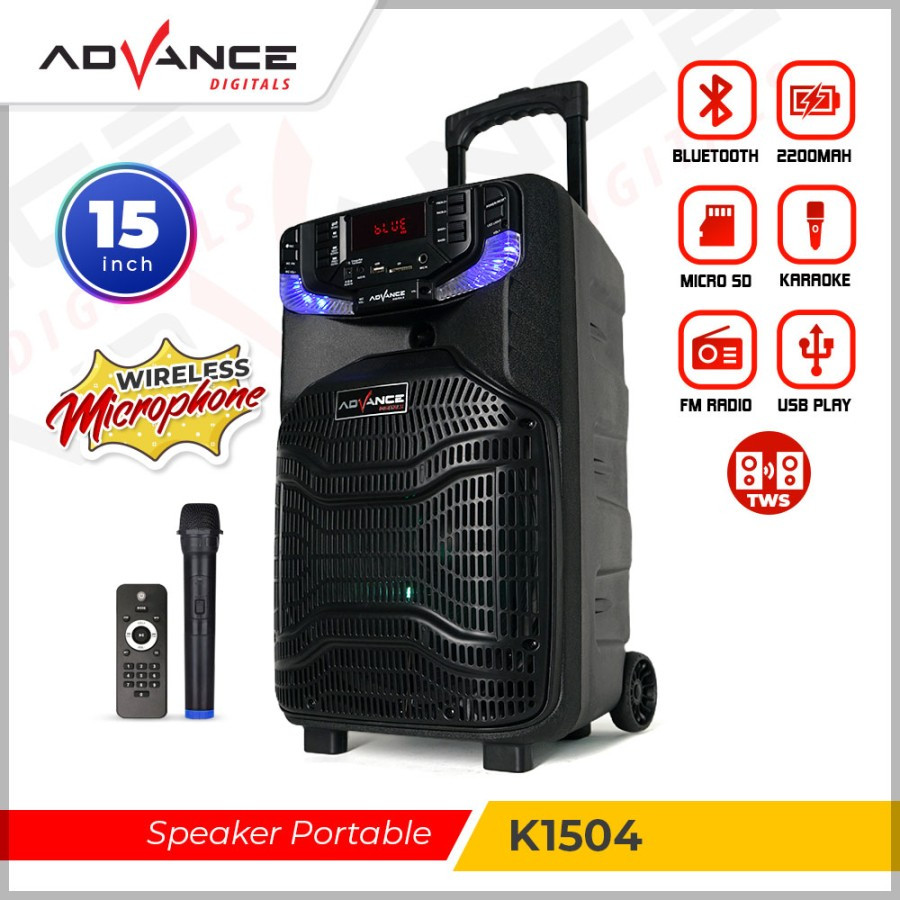 Speaker Portable Advance K1504/K-1504 15inch Bluetooth Free 1 Mic