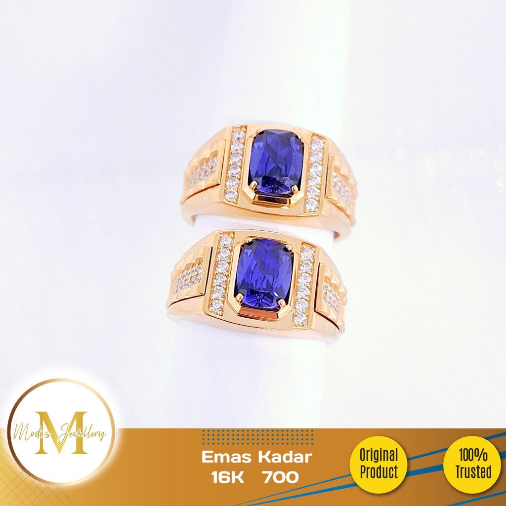 MODIS JEWELLERY - Cincin Pria Royal Blue Kuning - Emas 16k  700