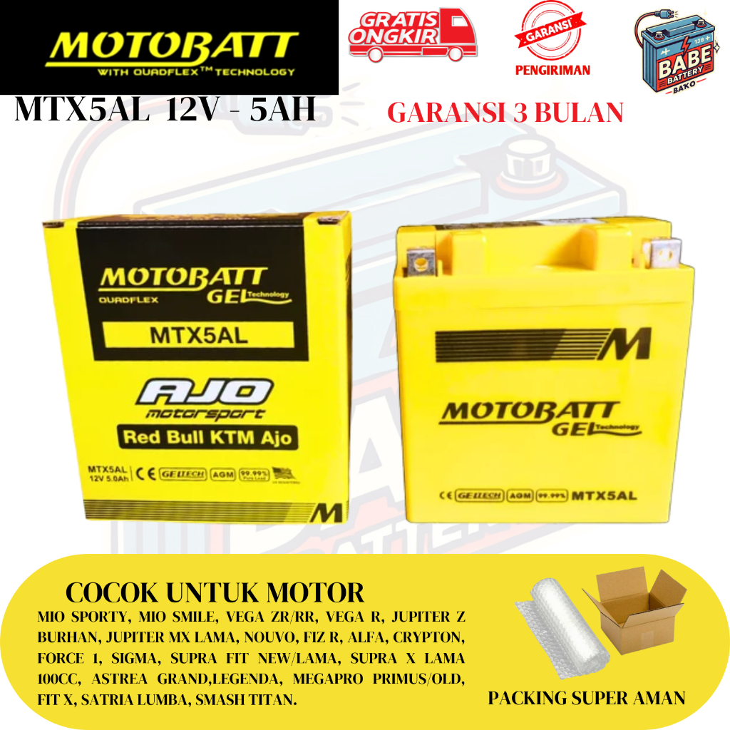 AKI MOTOR YAMAHA Jupiter Z Lama, Jupiter Z Burhan (Burung Hantu) MEREK MOTOBATT MTX5AL AKI KERING