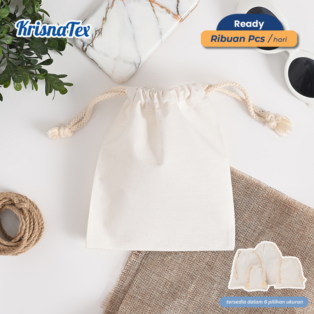 KRISNATEX Pouch Serut Blacu Polos | Kantung Serbaguna Souvenir Travel Kemasan Cutlery Botol