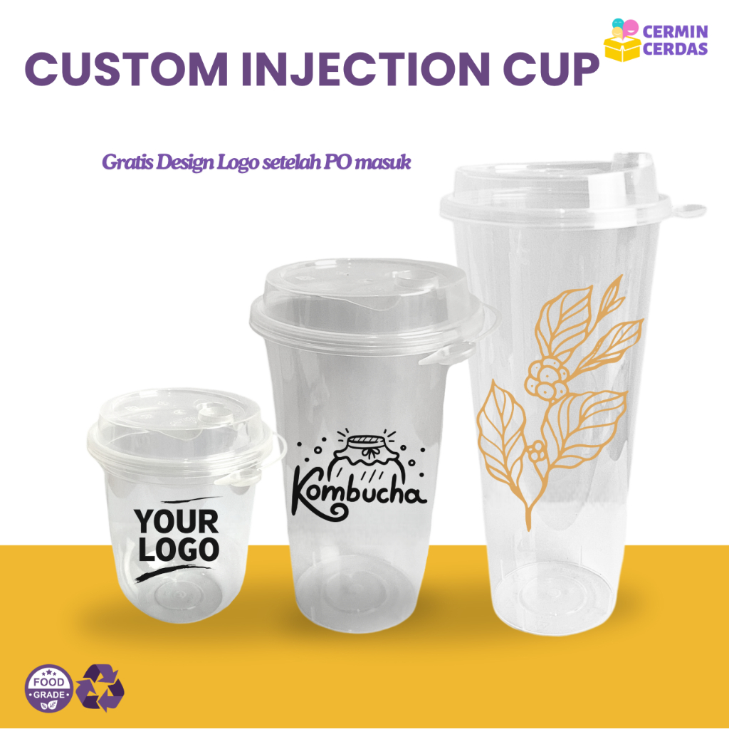 Custom Sablon Plastic Cup Logo Cafe Minuman Gelas Plastik Cetak Design Nama Toko