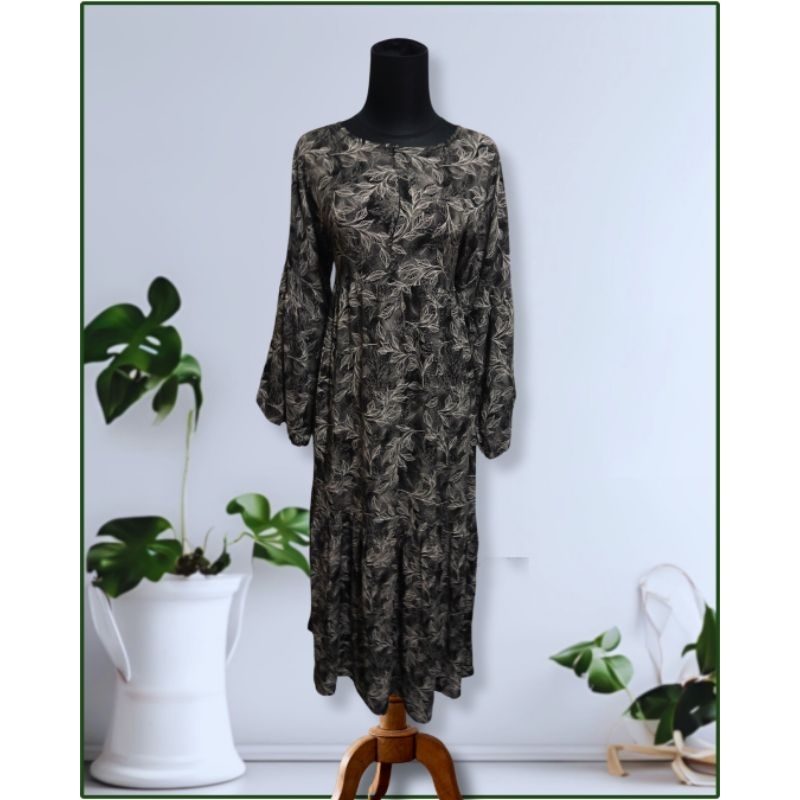 Gamis Midi Dress Motif Muslim Rayon Viscose Import Premium - zeline 12