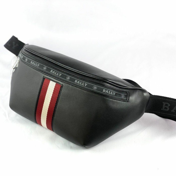 Tas Bally Hakab Leather Bum Bag In Black Stripe Red