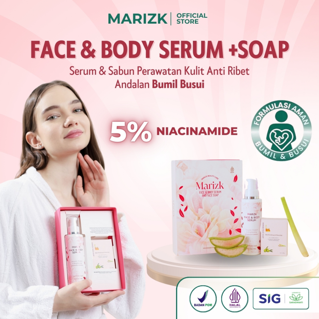 MARIZK Skincare Face & Body Serum + Soap Krim Cream Sabun Wajah Pemutih Mengandung Niacinamide Colla