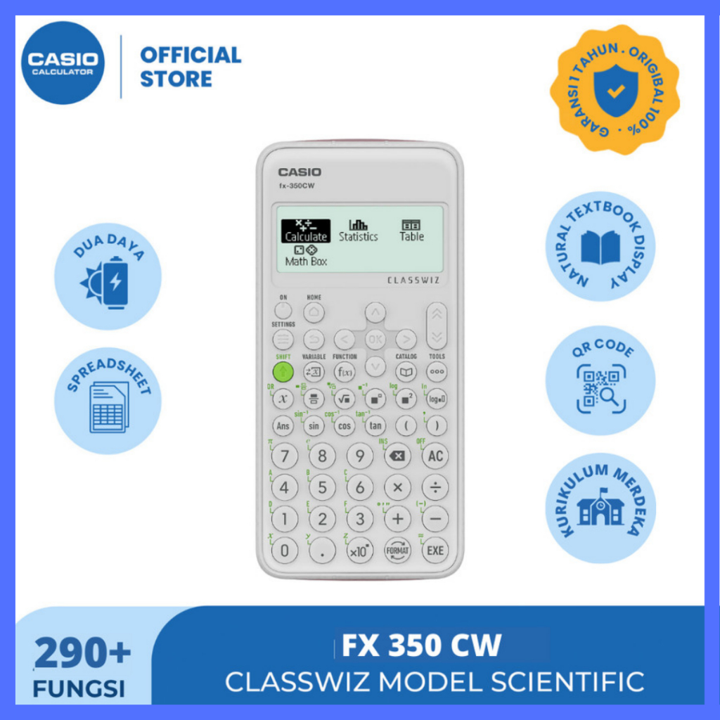 

Kalkulator Ilmiah FX 350 CW Casio Scientific Calculator FX350 Class Wizard 290 function
