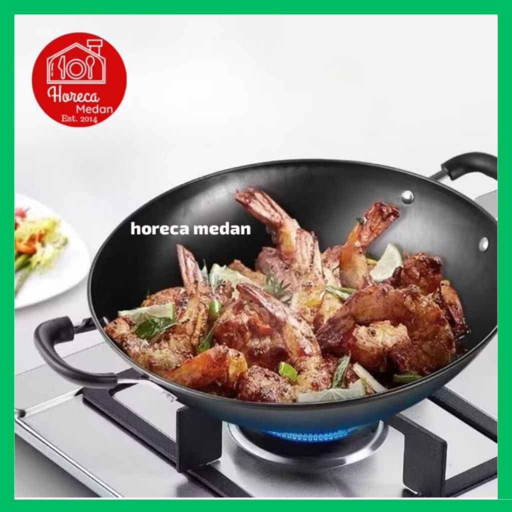 WAJAN HITAM IRON SEASONING PENGGORENGAN TEBAL ANTI LENGKET | WAJAN BESI WOK HITAM
