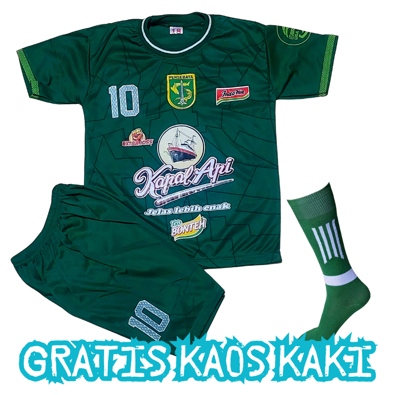 Baju celana bola persebaya anak/kaos bola anak/setelan bola anak Persebaya Surabaya/baju Persebaya