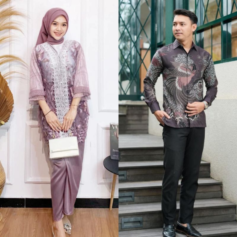 (Termurah) Batik Couple Outer Oneset Brukat Maiza Setelan Kondangan Rok Lilit Baju Pesta