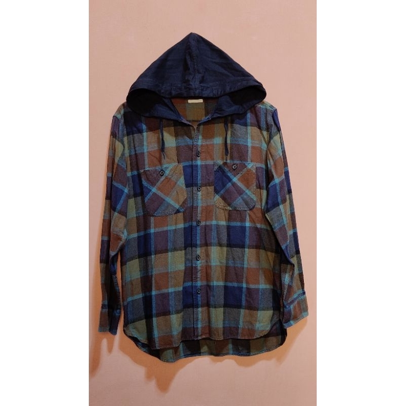 Kemeja Flanel Global Uniqlo (GU) Hoodie Original Second M