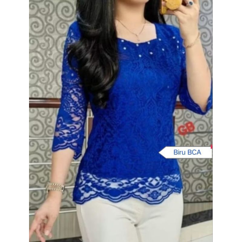 #Murah Dan COD Blus Kebaya Brokat Mewah/Model Lengan Lurus Terbaru/Atasan Wanita Dewasa Masa Kini, S