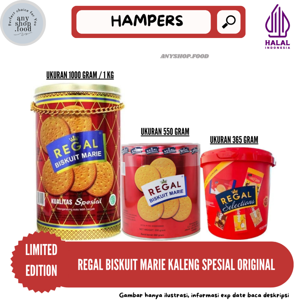 

REGAL MARIE BISKUIT KALENG SPESIAL HAMPERS EDITION UKURAN 1KG, 550 G, & 365 G