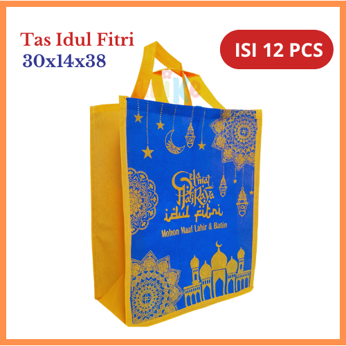 

12 Pcs - Tas Idul Fitri JAHIT 30x14x38 Goodie Bag Lebaran Tas Spunbond Goody Bag Bingkisan Parcel Sembako