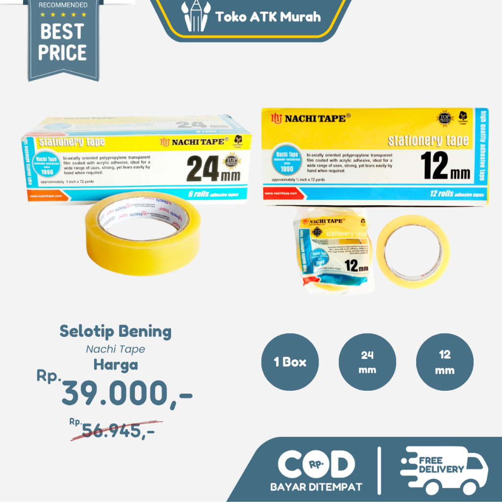 

1 Pak Selotape Nachi 12mm (12 pcs) / 24mm (6 pcs) - Perekat Bening, Lengket & Awet