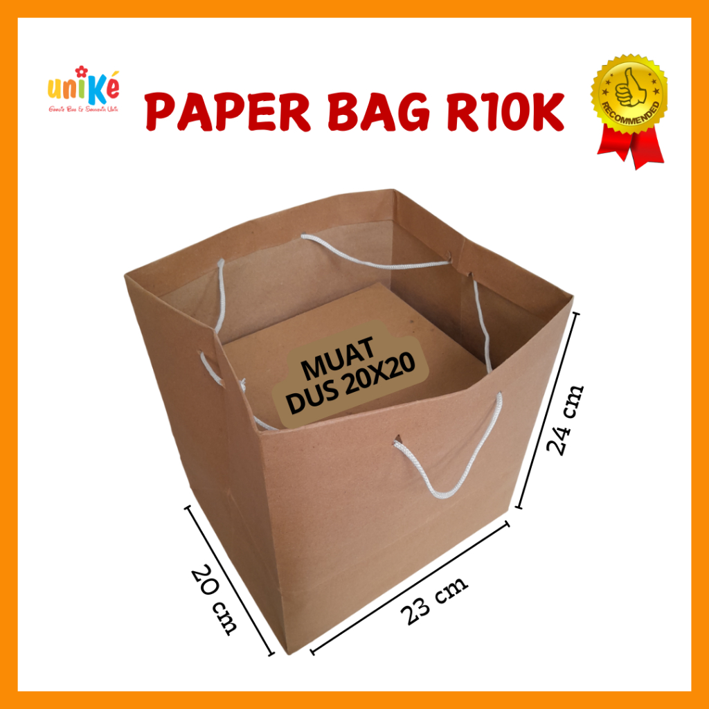 

R10K 23x20x24 Paper Bag Coklat Polos Nasi Kotak 20x20 TAS KERTAS souvenir bingkisan gift Kraft D20