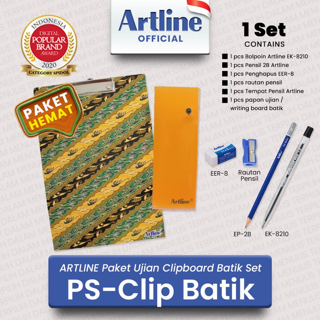 

(LIVE) ARTLINE Paket Ujian Sekolah Set Clipboard Batik Papan Klip Tulis PS-Clip Batik 2
