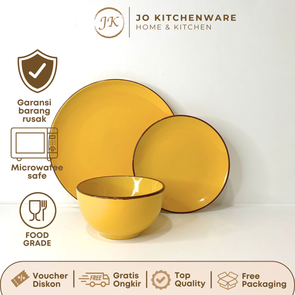 Jo Kitchenware Set Dinner Piring Mangkok Kuning Dandelion Keramik Premium SNI  JJ-274-JJ-249-JJ-250