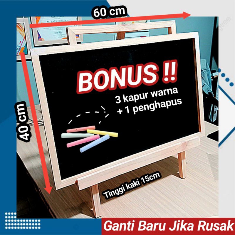 

PAPAN TULIS ANAK Blackboard 40x60cm + Kaki (Bonus 3 kapur warna+ Penghapus) PAPAN TULIS HITAM, papan tulis kapur