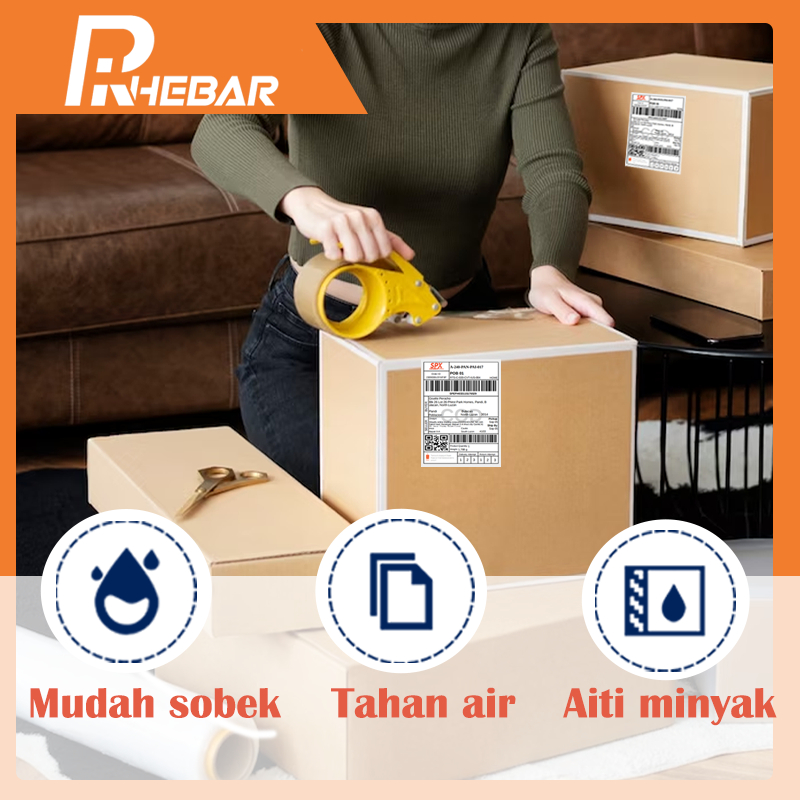 

Label resi termal 76x130mm 100x150mm 80x60mm Stiker kode batang RHEBAR RB6