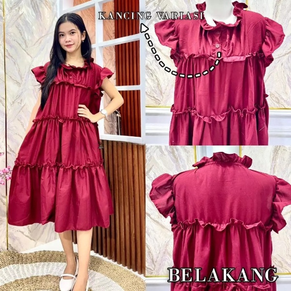 DOLLY REMPEL SUSUN Dress Wanita Rempel Susun Katun Motif All Size Fit to L DRESS / DRESS REMPEL SUSU