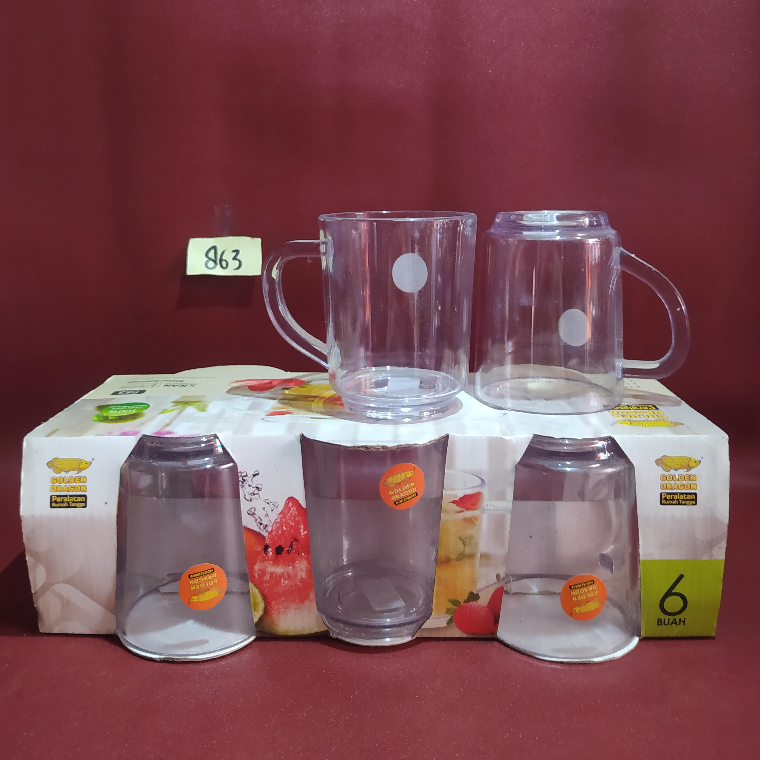 Gelas Pendek Tangkai Bening Melamin Golden Dragon (Original) 863