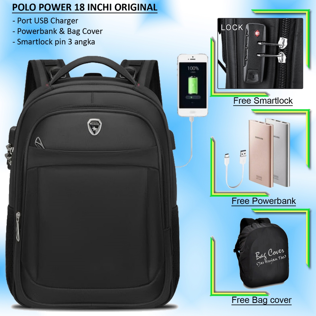 BACKPACK POLO POWER ORIGINAL 18 INCHI TAS POLO IMPORT TAS PRIA TAS RANSEL PRIA TAS LAPTOP TAS PUNGGU