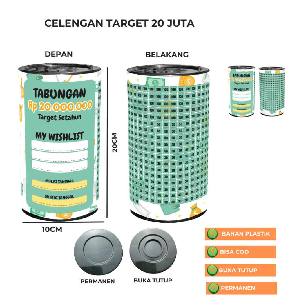 Celengan Viral Target Tabungan Target 5Juta 15Juta 20Juta Setahun Celengan Plastik Anti Pecah Unik
