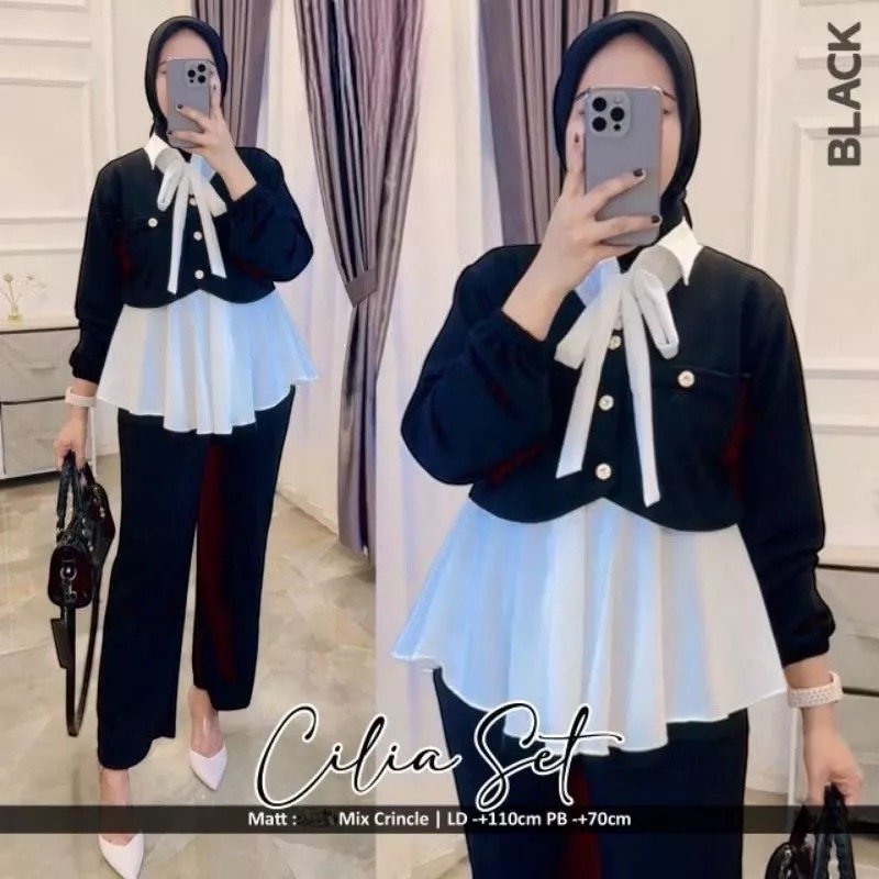 VL Cilia Oneset Crinkle Airflow Celana Kulot LD 110 // Setelan Wanita // One Set Polos Kombinasi //
