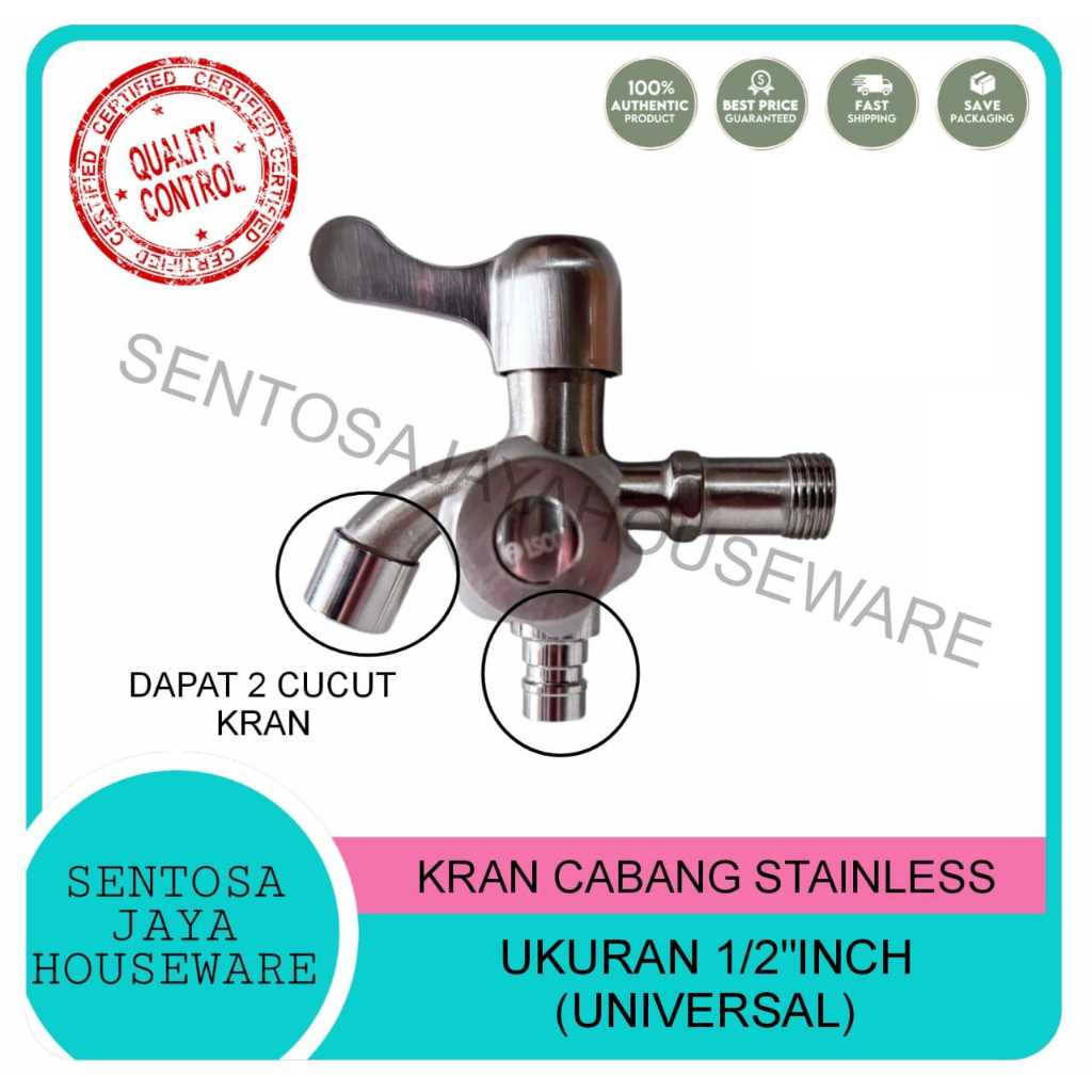 KRAN CABANG STAINLESS 304 - KRAN CABANG MESIN CUCI STAINLESS - KRAN AIR CABANG DUA