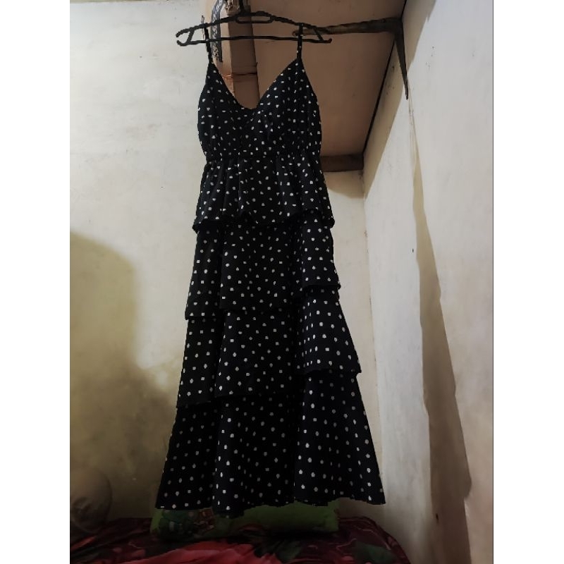 dress umpak polkadot hitam pl