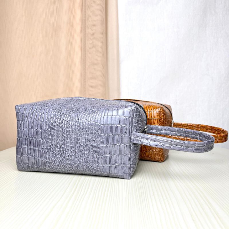 Pouch Kotak Pouch kosmetik Pouch Make Up Bisa Untuk Souvenir bahan vynil motif croco  waterproof